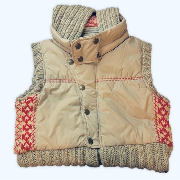 Free People Hooded Knit & Puffer Vest – Tan & Red Fair Isle – Size M - Picture 15 of 16